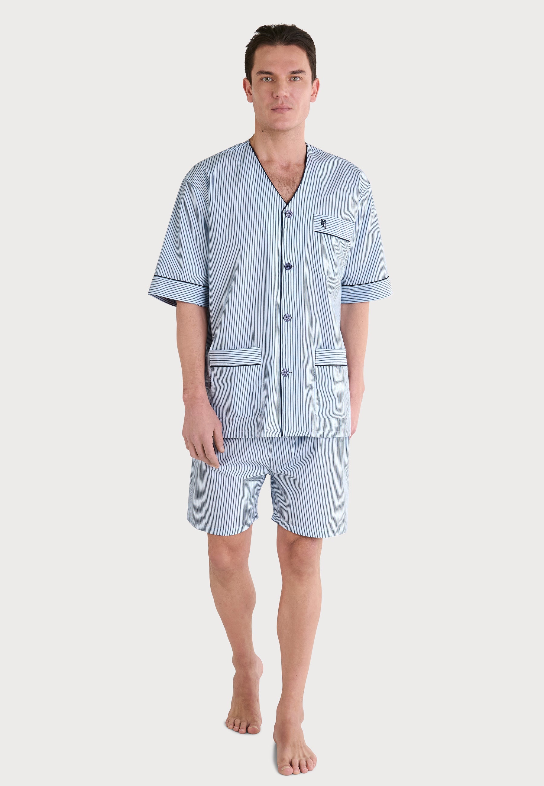 Pijama Hombre Verano Corto Judo Popelín Rayas - Azul 4549_36