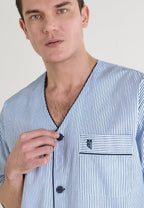 Pijama Hombre Verano Corto Judo Popelín Rayas - Azul 4549_36