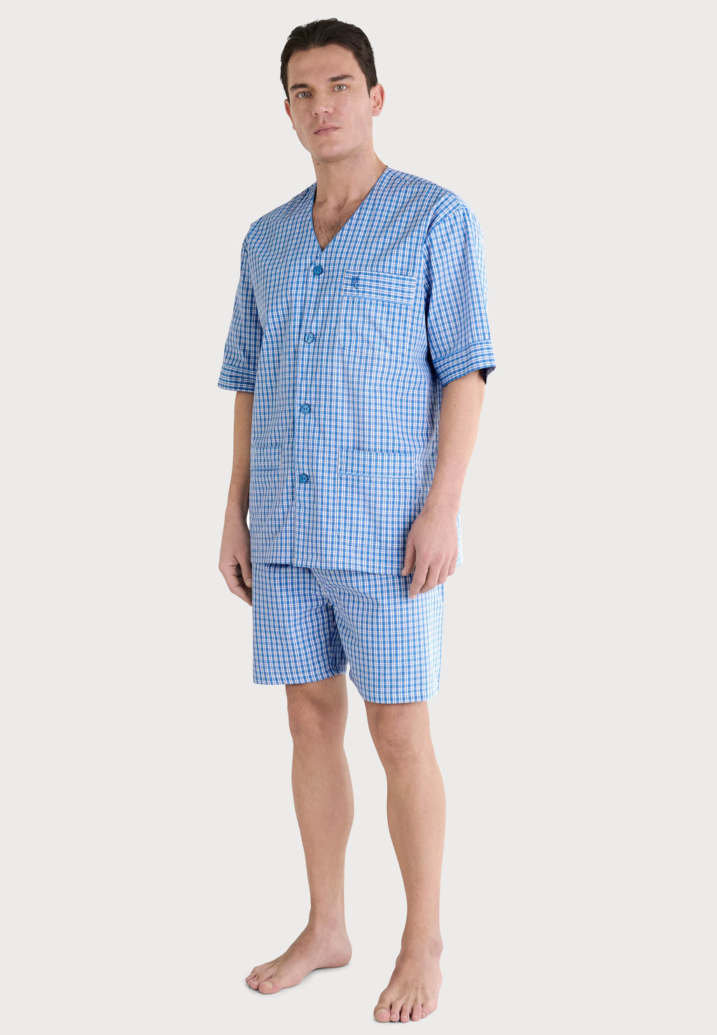Pijama Hombre Verano Corto Judo Popelín Cuadros - Azul 4550_33