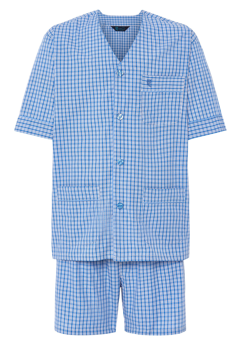 Pijama Hombre Verano Corto Judo Popelín Cuadros - Azul 4550_33