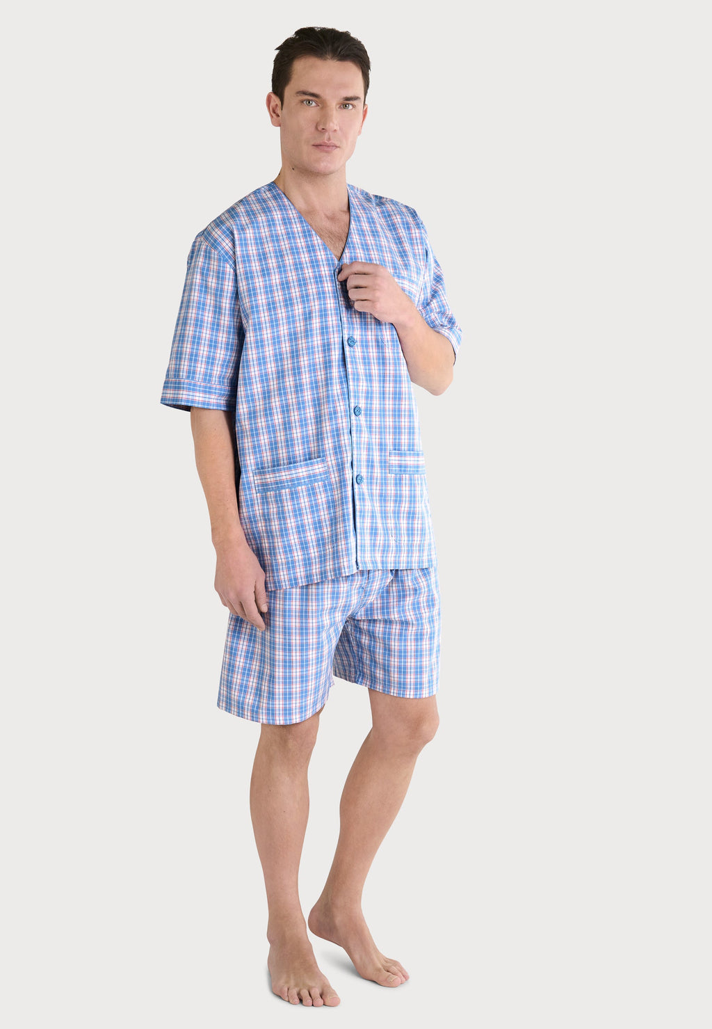 Pijama Hombre Verano Corto Judo Popelín Cuadros - Azul 4551_30