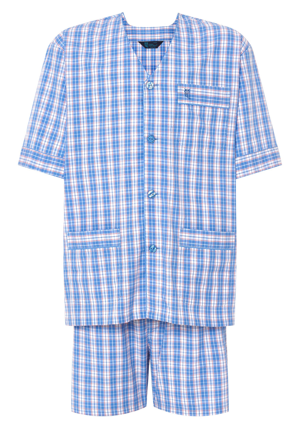 Pijama Hombre Verano Corto Judo Popelín Cuadros - Azul 4551_30