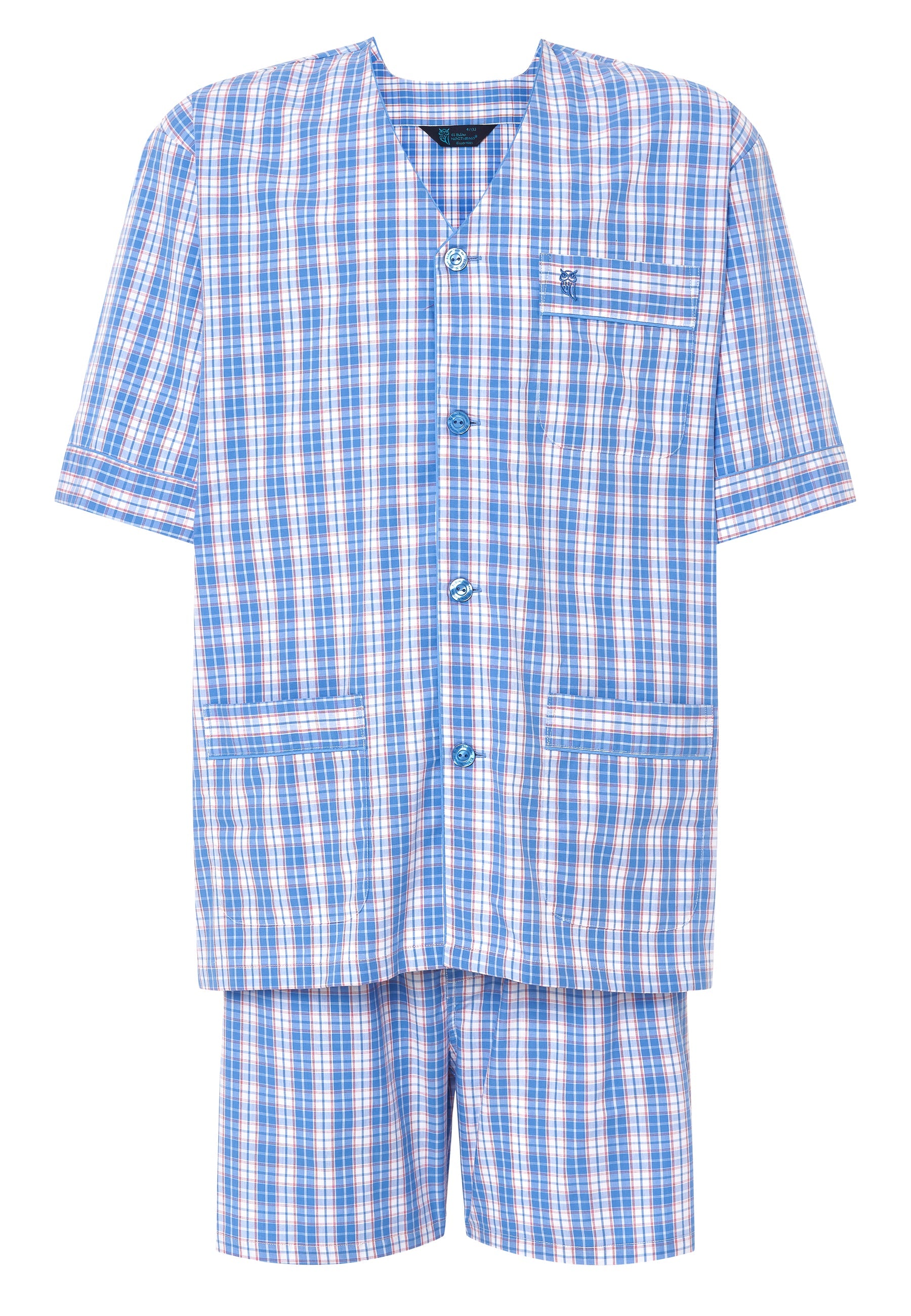 Pijama Hombre Verano Corto Judo Popelín Cuadros - Azul 4551_30