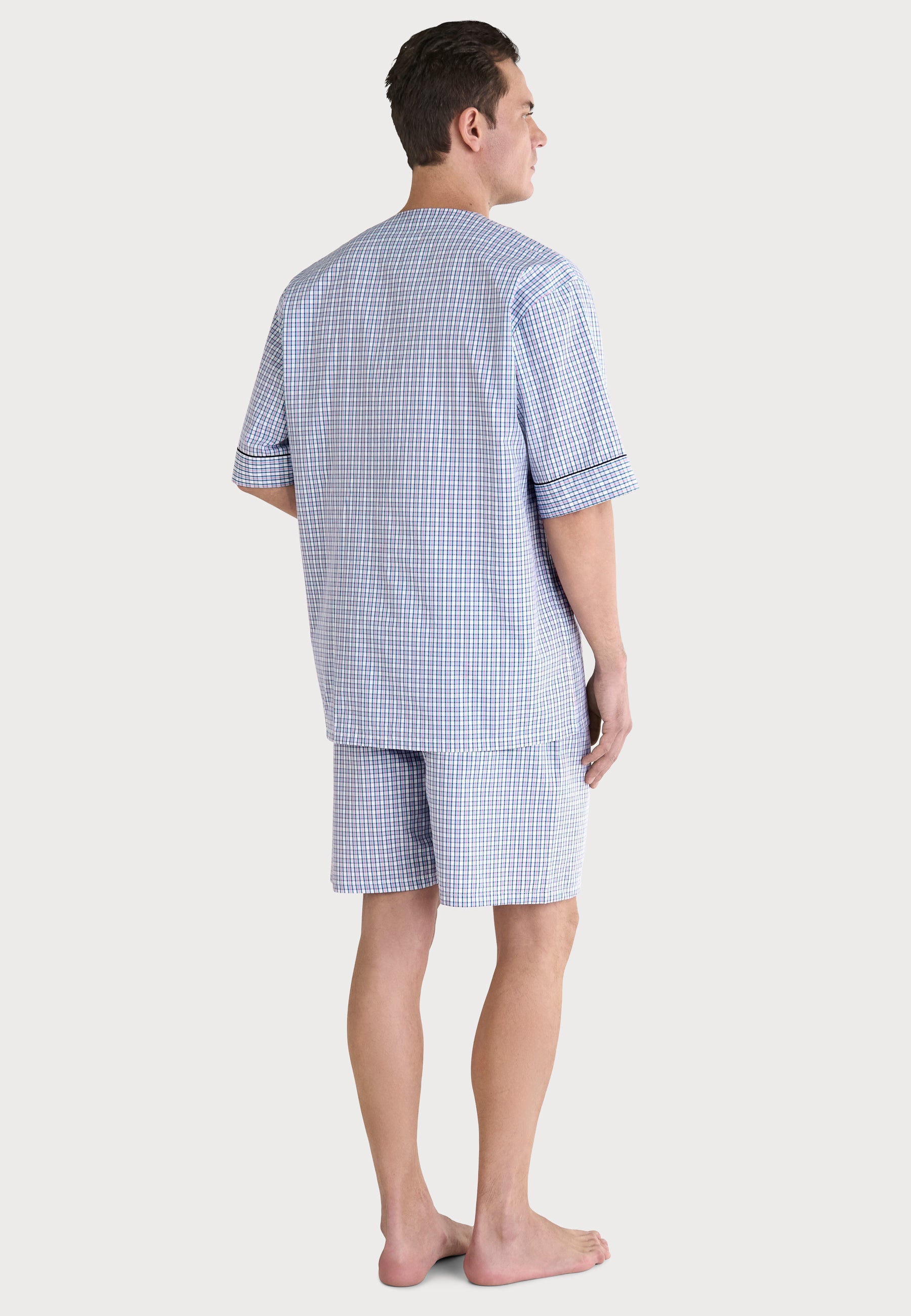 Pijama Hombre Verano Corto Judo Popelín Cuadros - Blanco 4552_01