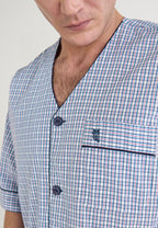 Pijama Hombre Verano Corto Judo Popelín Cuadros - Blanco 4552_01