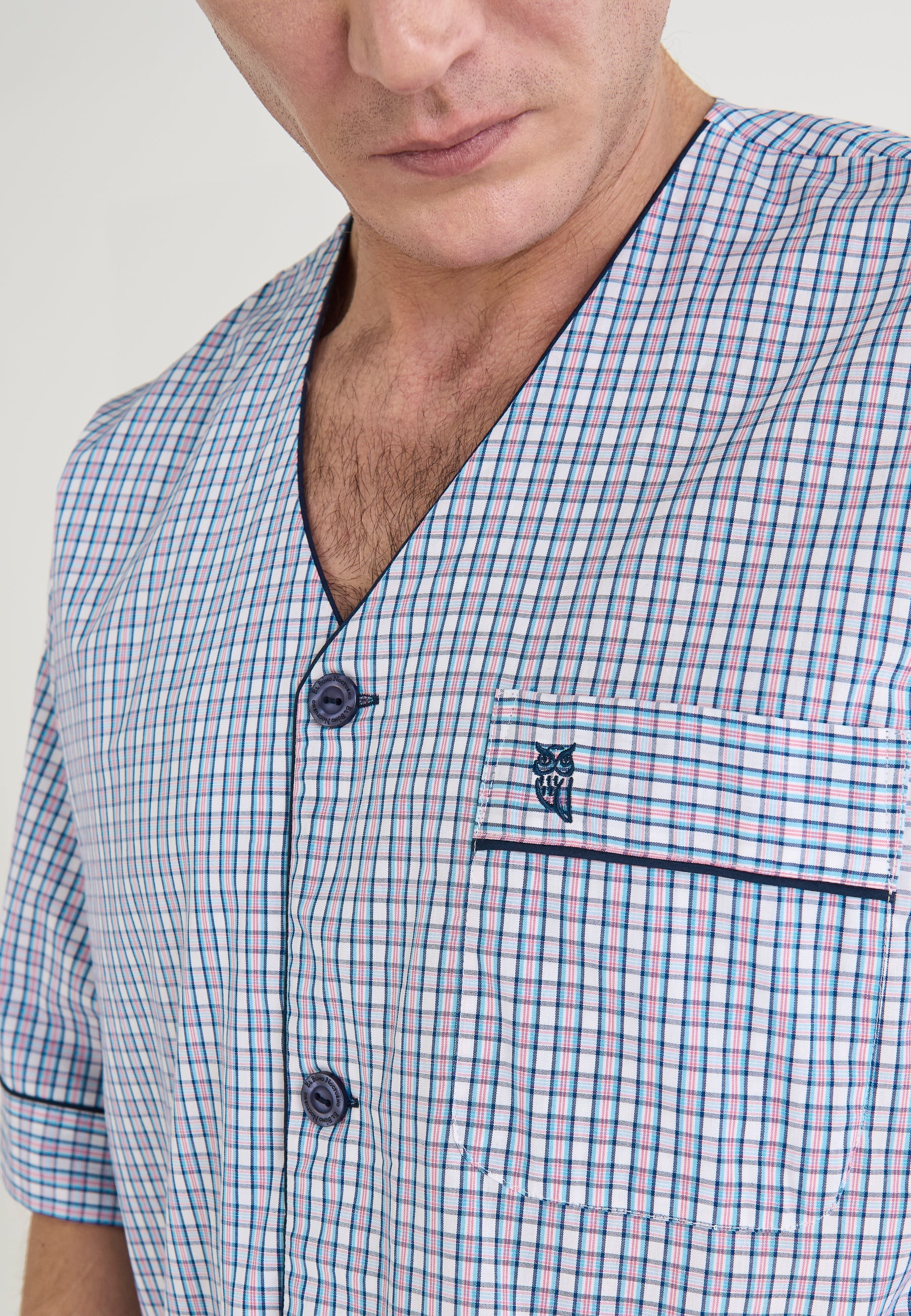 Pijama Hombre Verano Corto Judo Popelín Cuadros - Blanco 4552_01