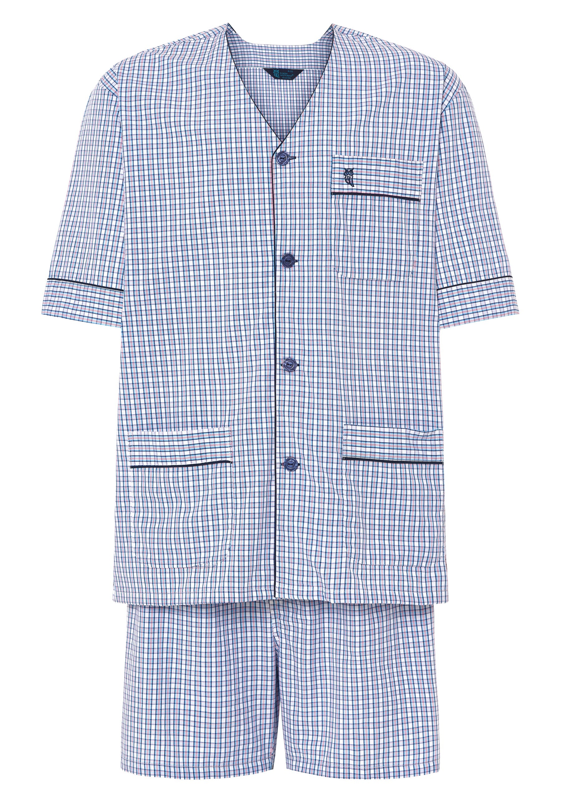 Pijama Hombre Verano Corto Judo Popelín Cuadros - Blanco 4552_01
