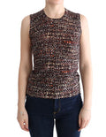 Women's Multicolor Print Knit Top Wool T-Shirt Virgin