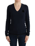 Women's Blue V-Neck Viscose Sweater Clothing