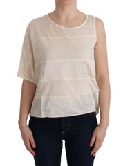 Women's Beige Asymmetric Top Blouse Cotton