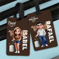Que comience la aventura - Etiqueta de equipaje personalizada con personaje de dibujos animados y nombre regalo de cumpleaños y viaje para familia