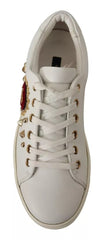 Women's White Leather Gold Red Heart Sneakers Shoes