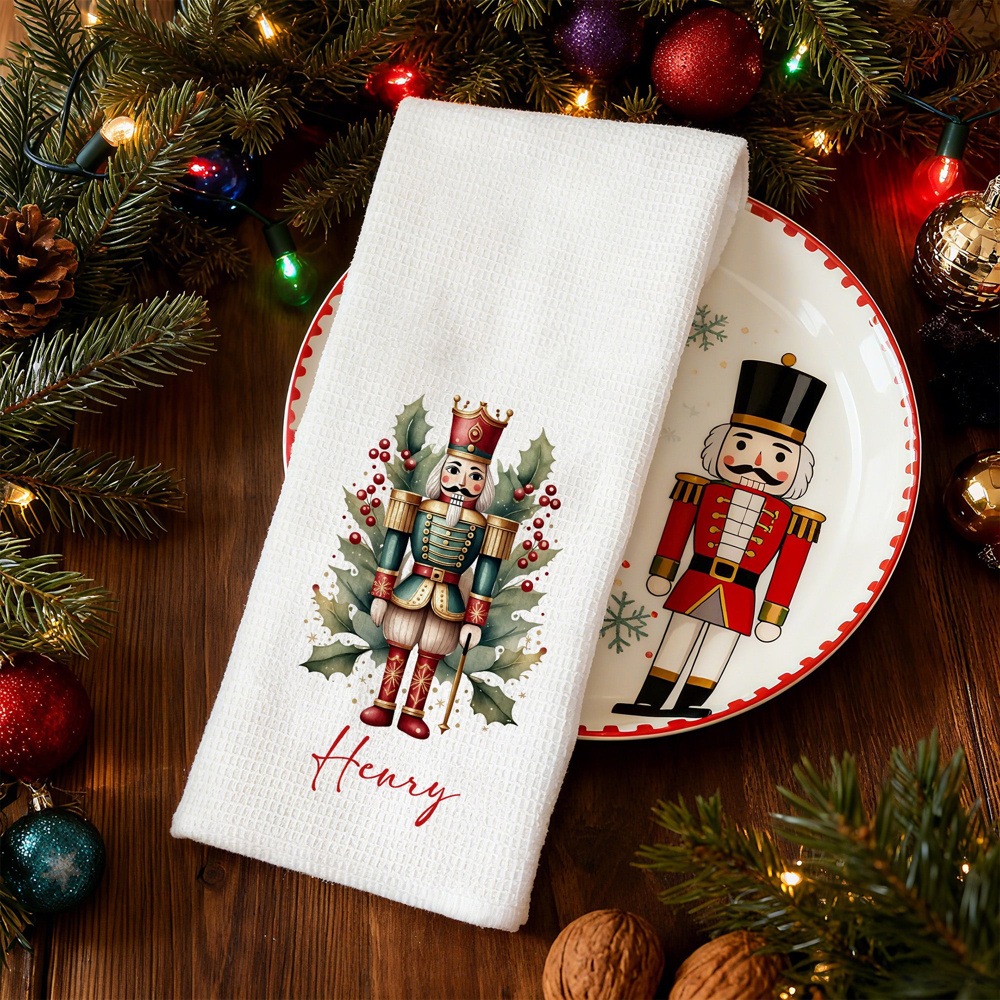 Cascanueces Personalizado Waffle Toalla de Té con Nombre Decoración de Cocina Regalo de Navidad para la Familia Amigo
