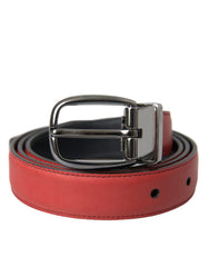 Red Leather Silver Metal Buckle Belt Men Calfskin