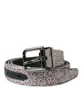 Men's Multicolor Embellished Silver Metal Buckle Belt Leather