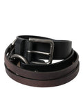Men's Black Brown Leather Silver Metal Buckle Belt And