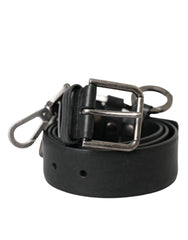 Men's Black Calf Leather Silver Metal Buckle Belt