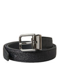 Women's Black Glittered Leather Silver Buckle Belt