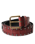 Women's Brown Alligator Leather Studded Metal Buckle Belt