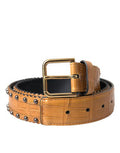 Women's Beige Alligator Leather Studded Metal Buckle Belt