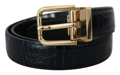 Women's Black Exotic Leather Gold Metal Buckle Belt