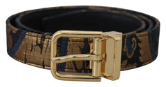 Women's Multicolor Jacquard Leather Logo Buckle Belt