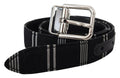 Women's Black White Cotton Metal Silver Buckle Belt And