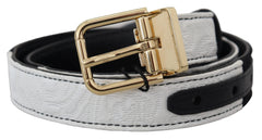 Women's Patchwork Leather With Gold Buckle Belt White Acetate Polyester Cotton