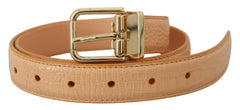 Women's Beige Exotic Leather Gold Metal Buckle Belt