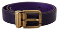 Women's Purple Exotic Leather Gold Metal Buckle Belt
