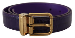 Women's Purple Exotic Leather Gold Metal Buckle Belt