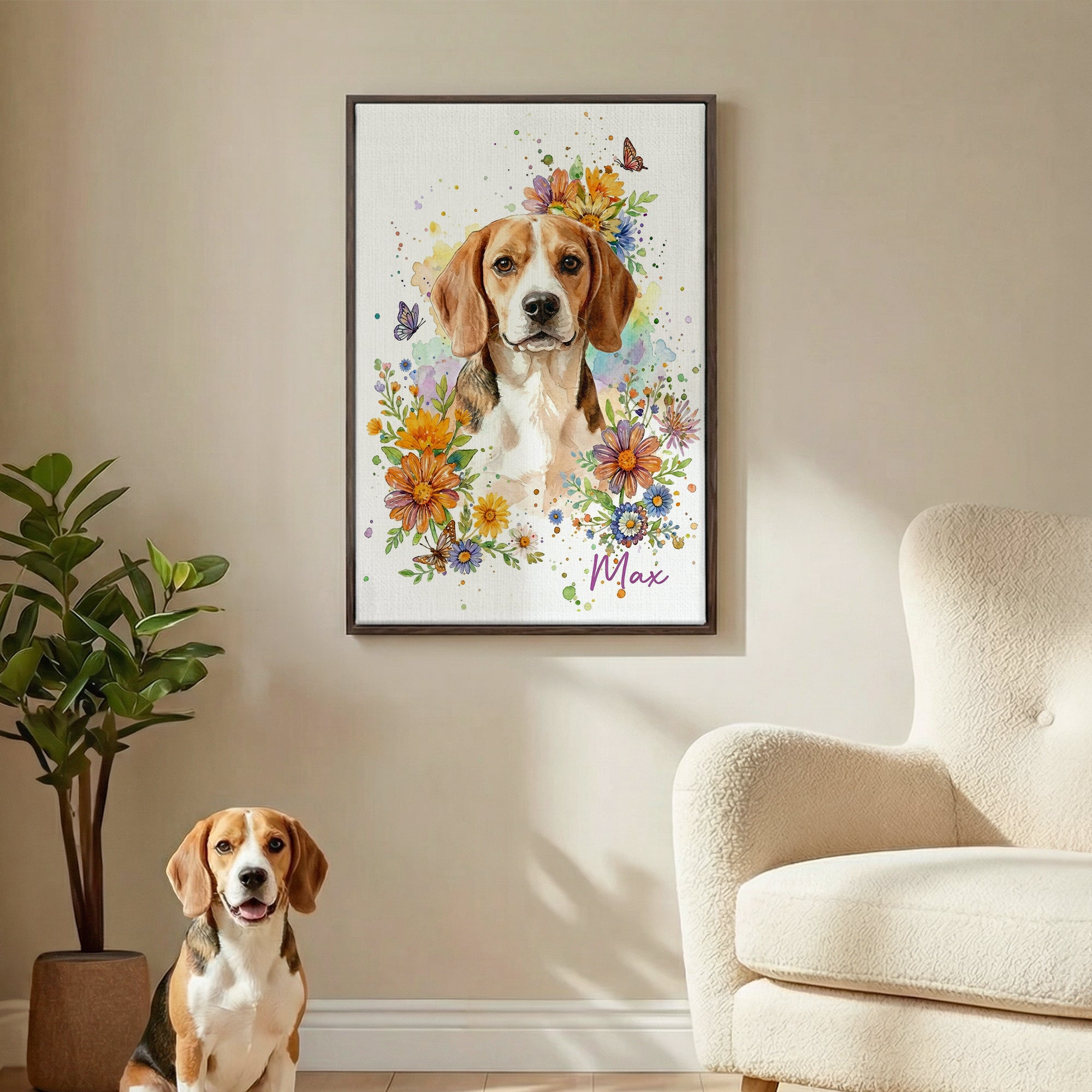 Personalizada Floral Acuarela Foto Giclee Lienzo Impresiones Regalo de aniversario para la familia amante de las mascotas
