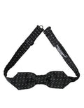 Black White Stitched Silk Men Neck Bow Tie And
