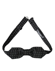Black White Stitched Silk Men Neck Bow Tie And