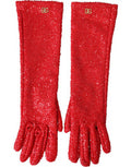 Women's Red Lurex Fantasia Mid Arm Length Gloves