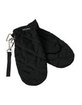 Women's Black Quilted Nylon Wrist Length Mitten Gloves