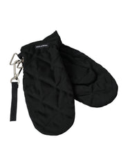 Women's Black Quilted Nylon Wrist Length Mitten Gloves
