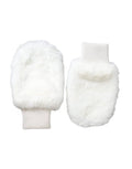 Women's White Acrylic Knitted Fur Wrist Mitten Gloves Polyester