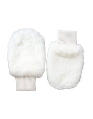 Women's White Acrylic Knitted Fur Wrist Mitten Gloves Polyester