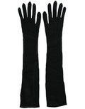 Women's Black Cashmere Knitted Elbow Length Gloves