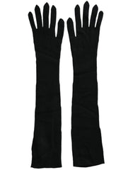 Women's Black Cashmere Knitted Elbow Length Gloves