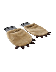 Women's Beige Acrylic Knitted Fur Wrist Mitten Gloves Polyester