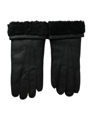 Men's Black Leather Fur Short Hands Gloves Calf