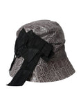 Women's Black Gray Patterned Leather Bucket Hat And Cotton Viscose