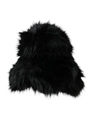 Black Faux Fur Womens Bucket Hat Polyester