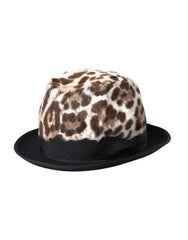 Multicolor Leopard Women Fedora Hat Goat Leather Cotton Acetate