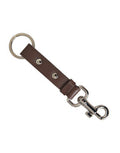 Women's Brown Plain Leather Silver Brass Keyring Holder Keychain Accessory