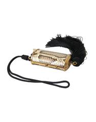 Women's Beige Exotic Leather Mini Mirror Tassel Make Up Holder Bag Python