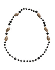 Women's Gold Tone Brass Black Printed Beaded Long Chain Necklace