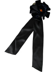 Men's Black Silk Gold Brass Floral Hair Pin Brooch Viscose Cupro Iron Accessory